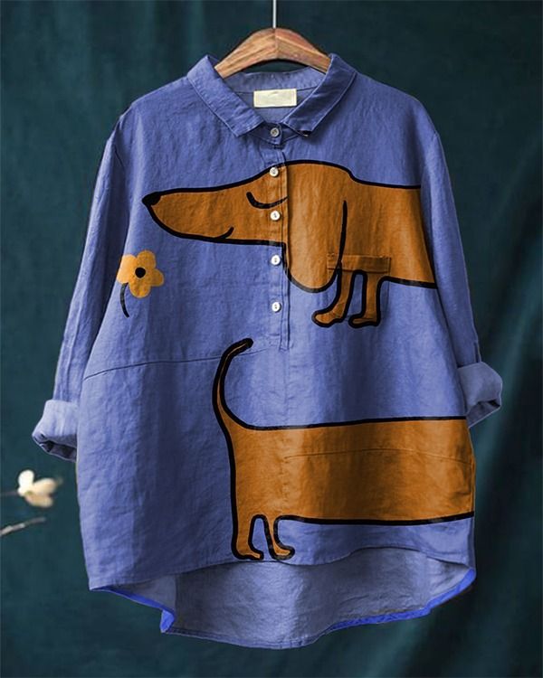 Mabel | Casual Blouse with Artistic Dachshund Print