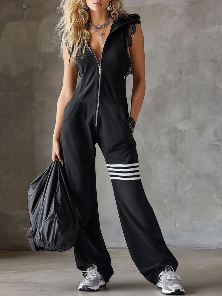 Daniela | Vintage-Inspired Sporty Jumpsuit with Hood and Stripes