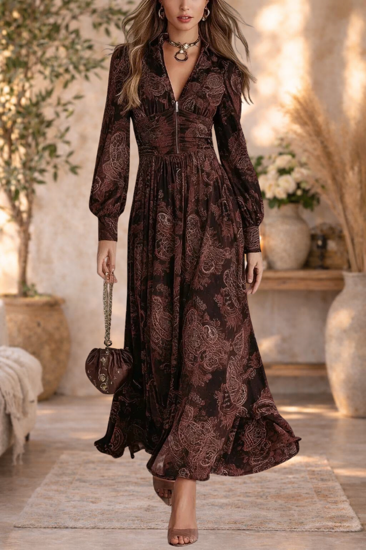 Amy | Floral V-Neck Long Sleeve Maxi Dress