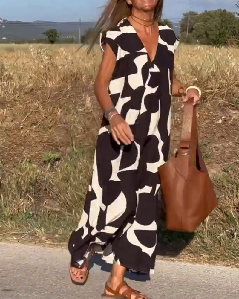 Elowen - Asymmetrical Geometric Print Sleeveless Dress