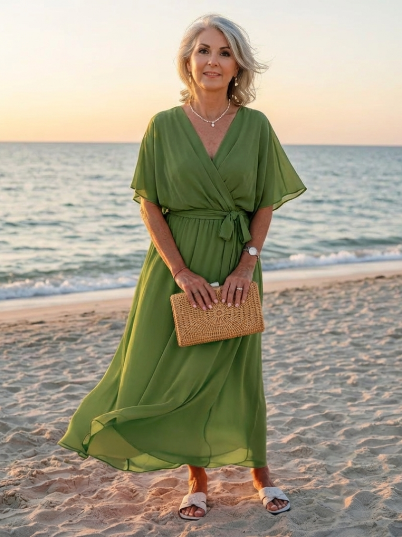 Elysia | Midi Dress with V-Neck and Draped Waist Tie