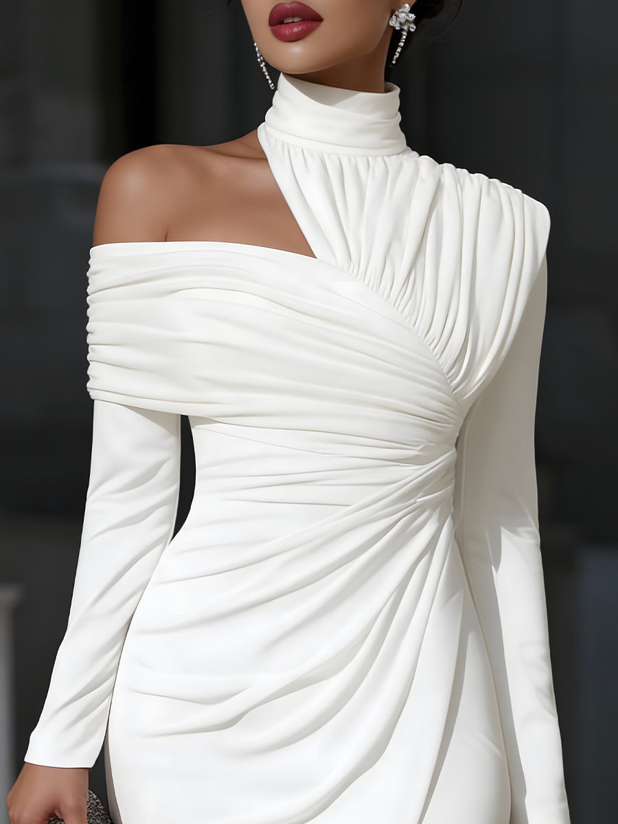 Asymmetrical Evening Gown – High Neck and One-Shoulder Design
