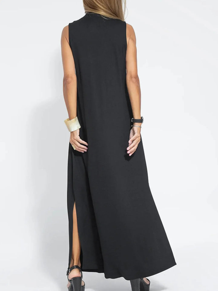 Plus Size Sleeveless Maxi Dress with V-Neck and Side Slit