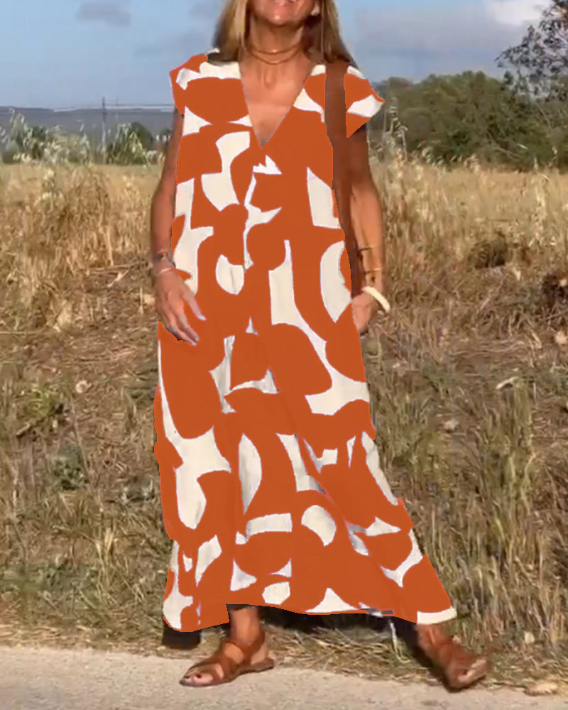 Elowen - Asymmetrical Geometric Print Sleeveless Dress
