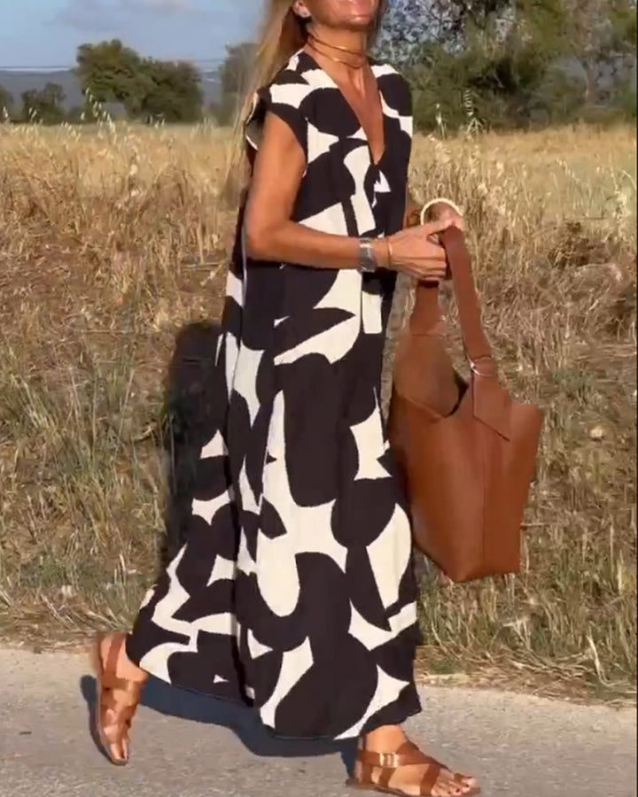 Elowen - Asymmetrical Geometric Print Sleeveless Dress