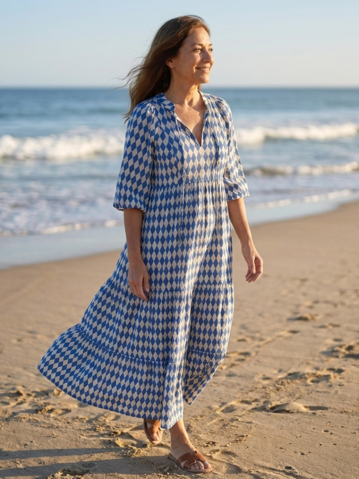Elodie | Tiered Midi Dress with Diamond Print