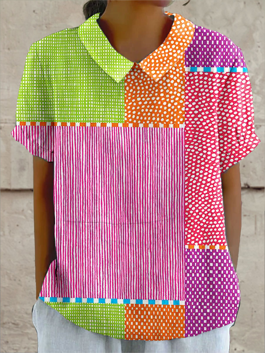 Zoe | Artistic Patchwork Collar Blouse