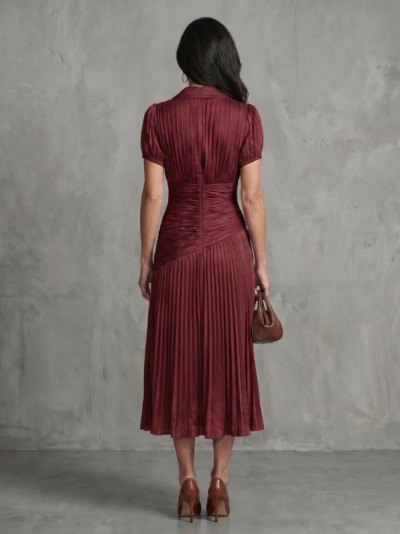 Theodora | Striped Midi Dress with Pleated Waistline