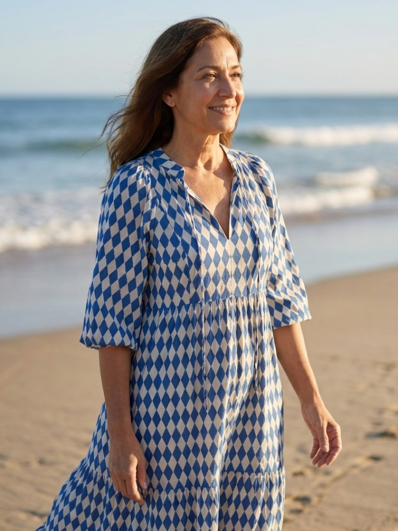Elodie | Tiered Midi Dress with Diamond Print
