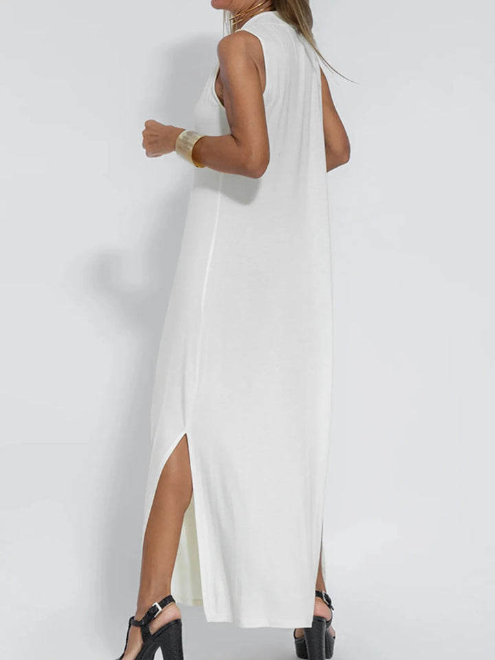 Plus Size Sleeveless Maxi Dress with V-Neck and Side Slit
