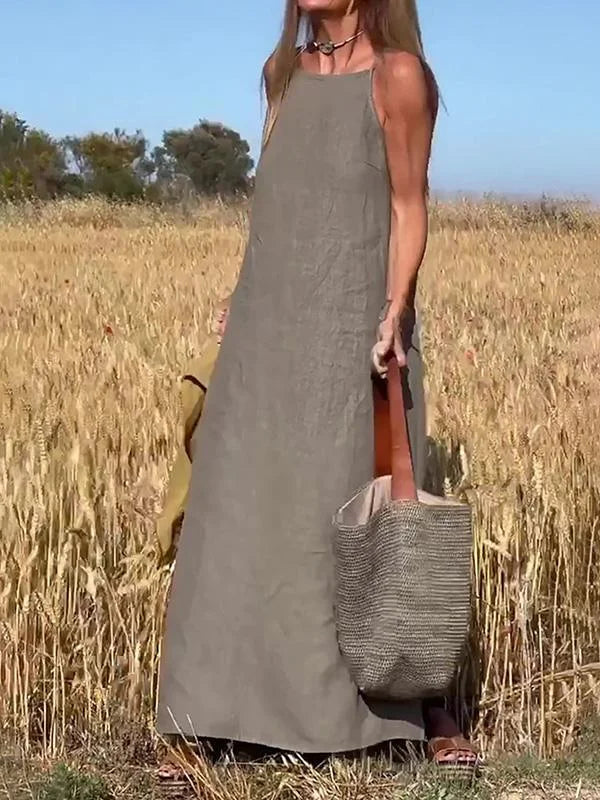 Relaxed Women's Long Dress in Cotton and Linen Blend