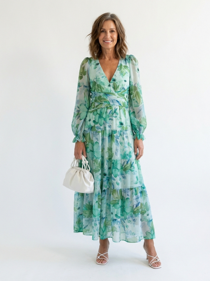 Althea | Floral Maxi Dress with Long Sleeves