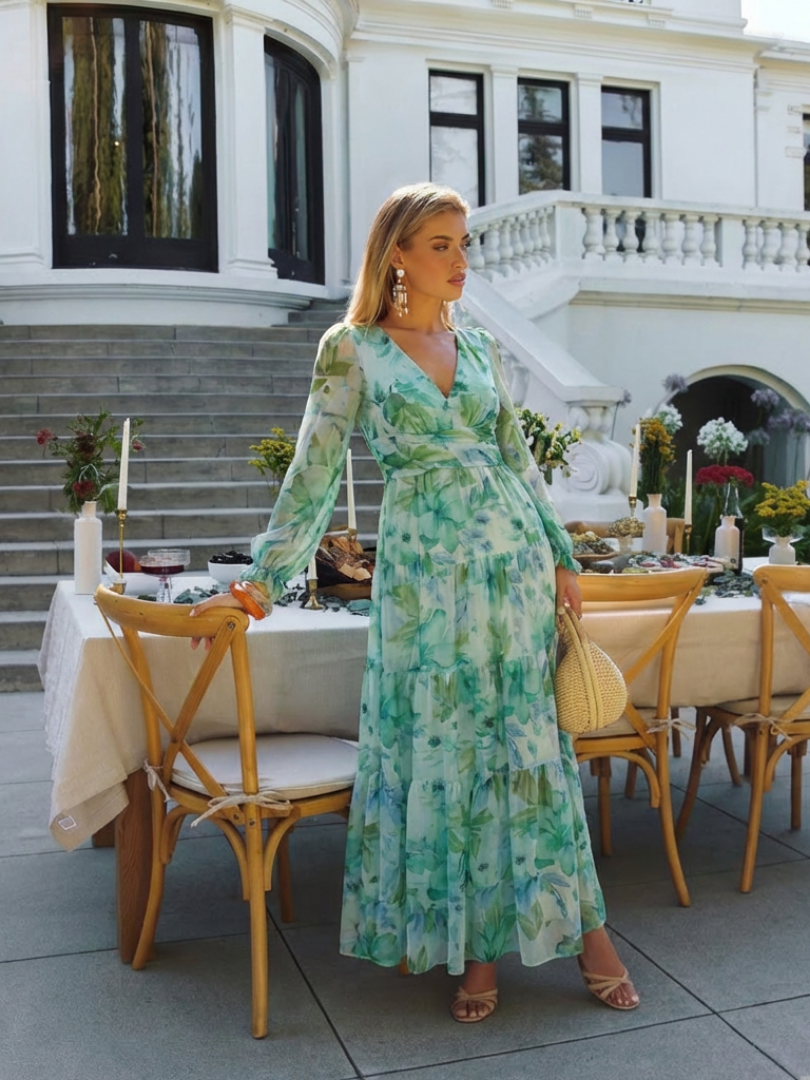 Althea | Floral Maxi Dress with Long Sleeves