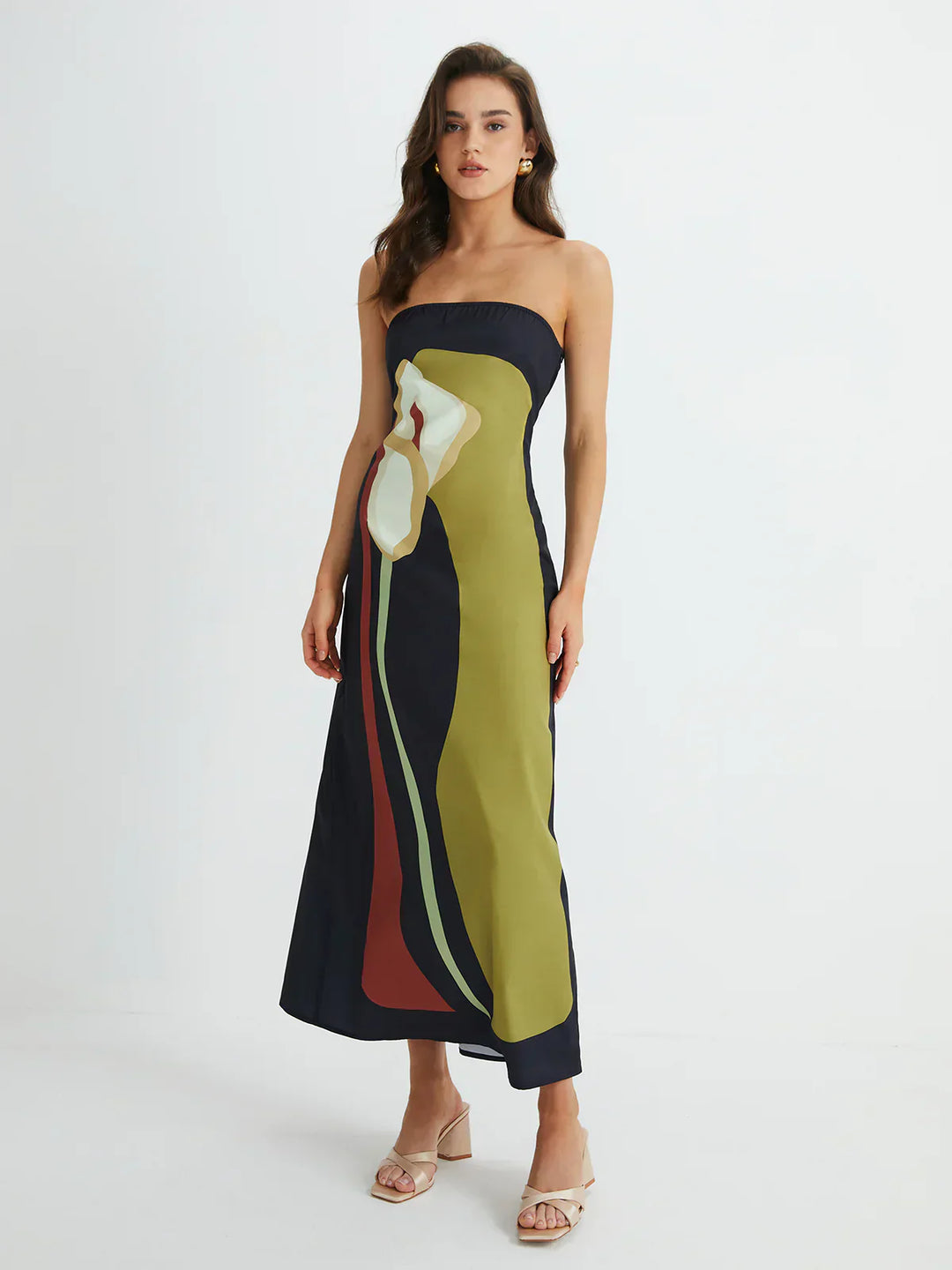 Chiara - Abstract Strapless Maxi Dress