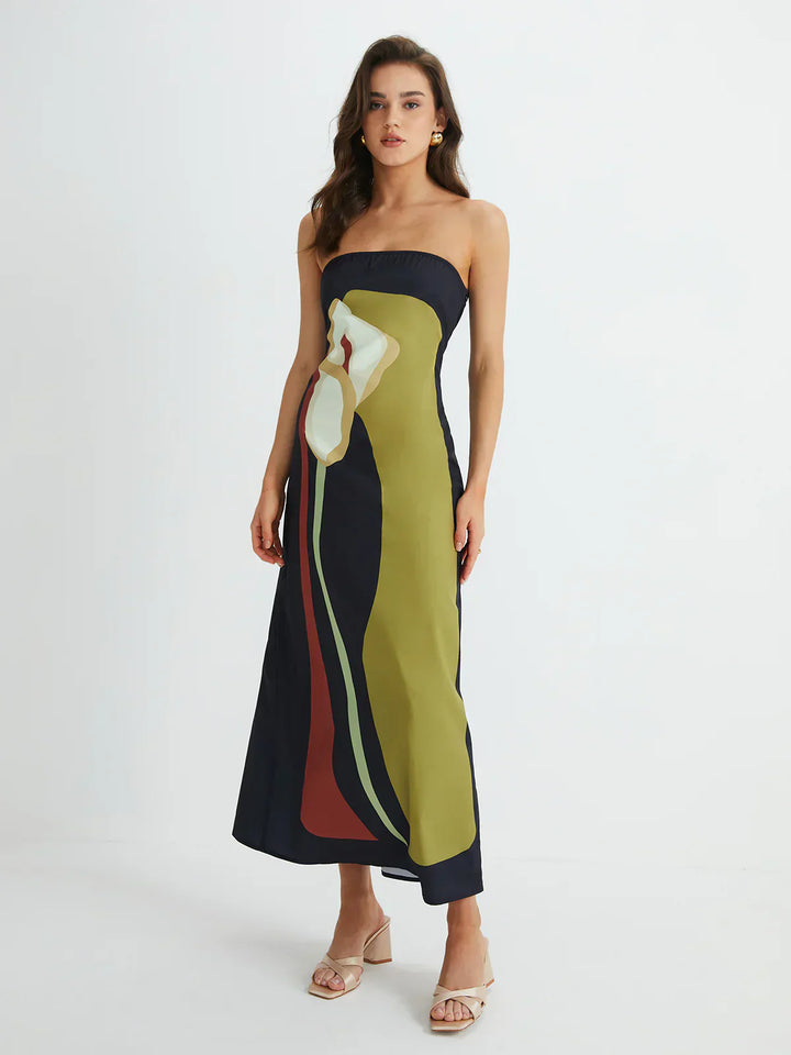 Chiara - Abstract Strapless Maxi Dress