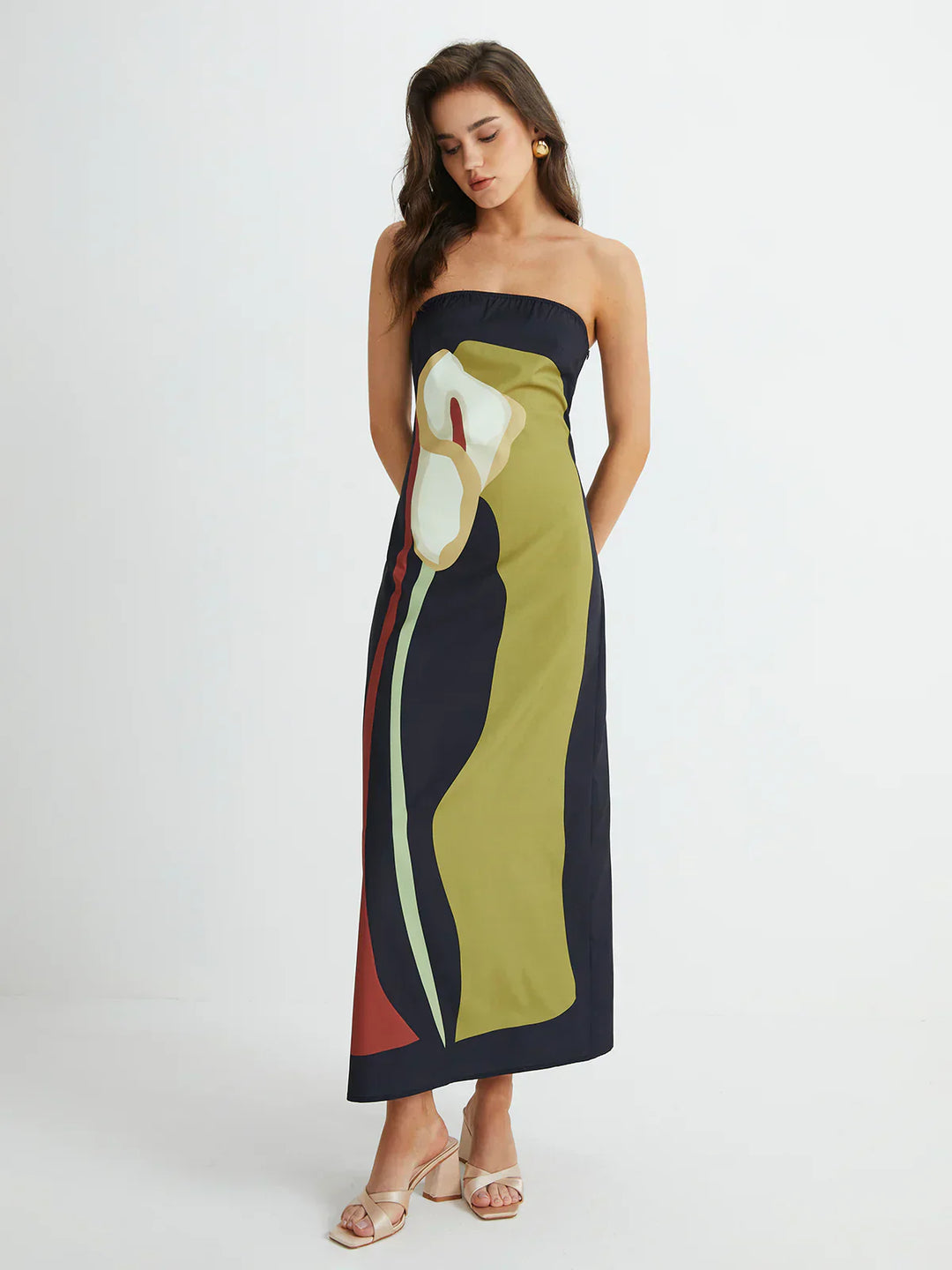Chiara - Abstract Strapless Maxi Dress