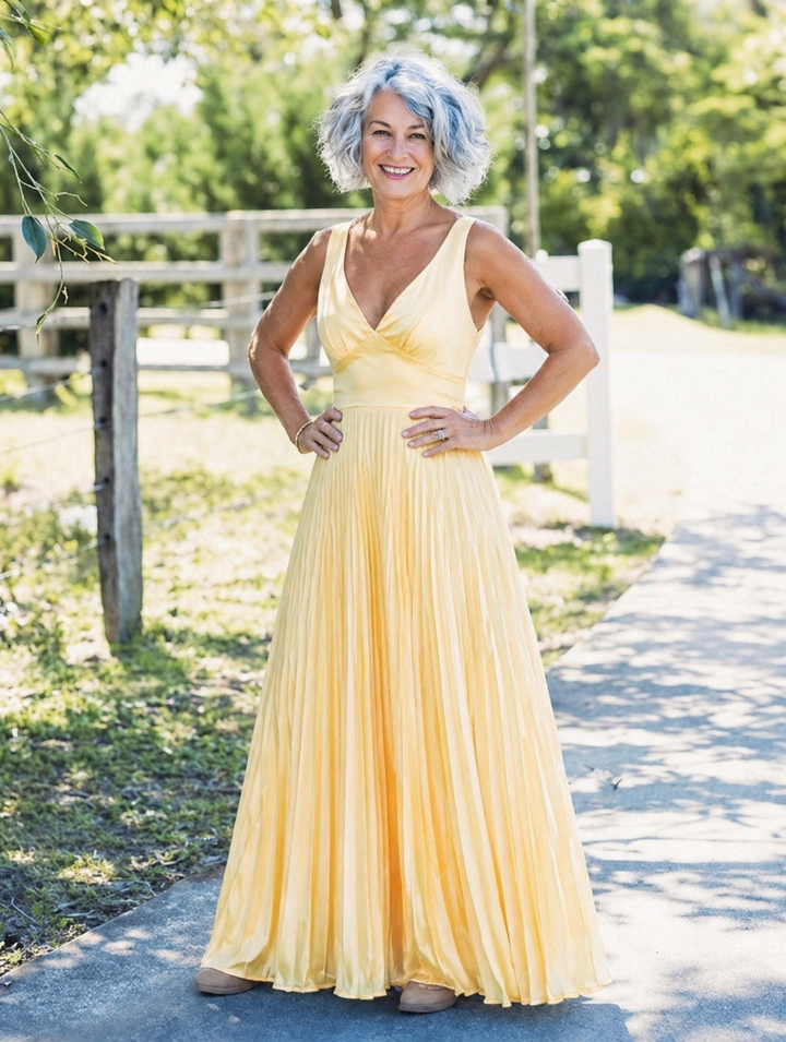 Stella & Grace™ | V-Neck Pleated Maxi Dress