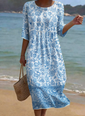 Blue | Elegant Floral Pattern Dress