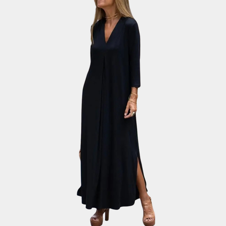 Flowy A-Line Summer Maxi Dress with V-Neck
