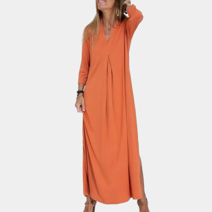Flowy A-Line Summer Maxi Dress with V-Neck