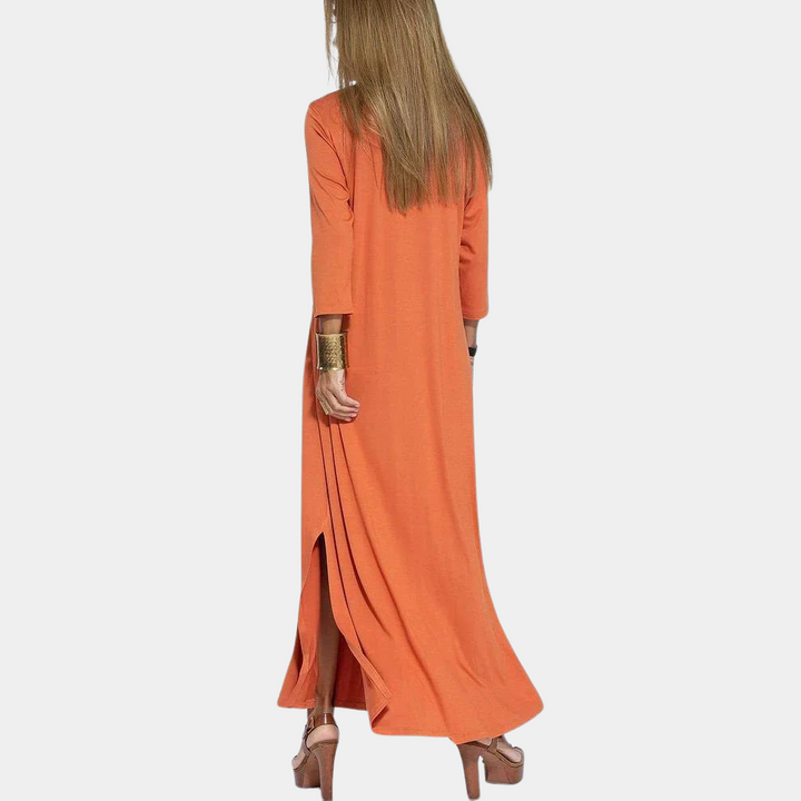 Flowy A-Line Summer Maxi Dress with V-Neck