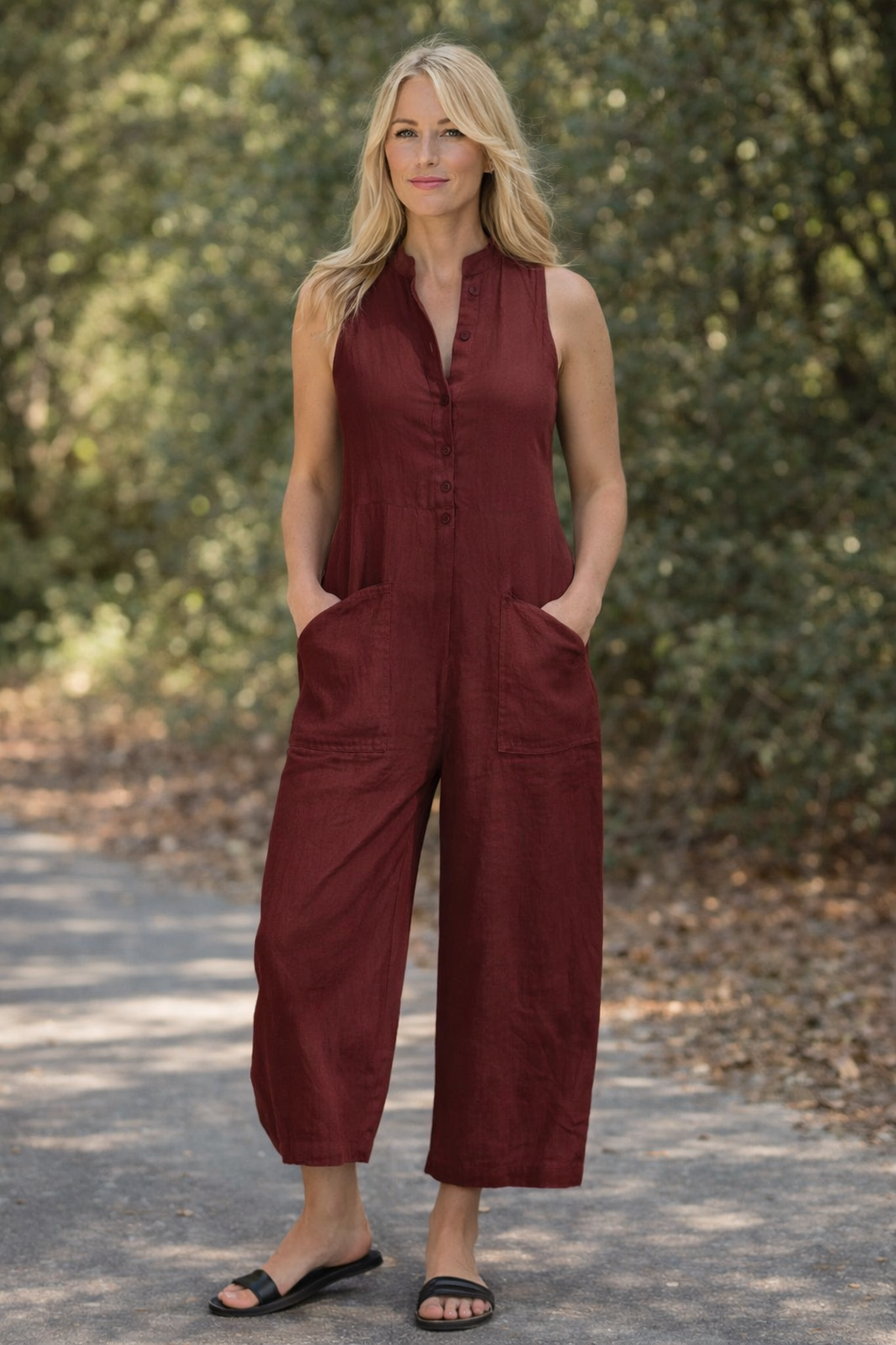 Sleeveless Wide Leg Jumpsuit Red