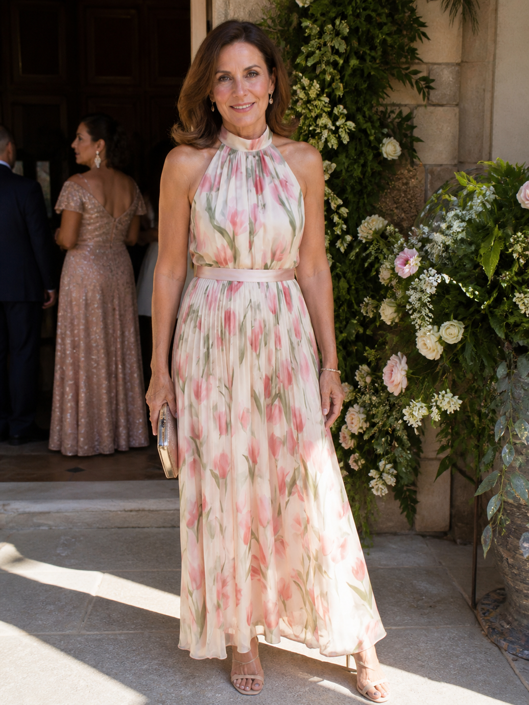 Stella & Grace™ | Floral Midi Dress with Halter Neck