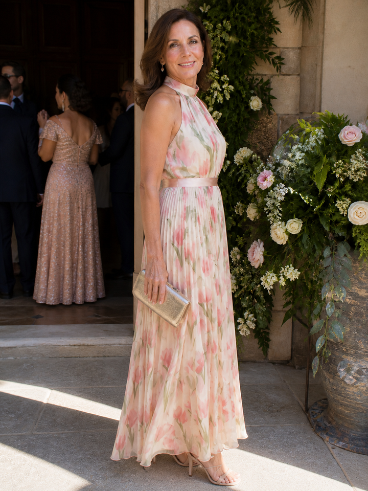 Stella & Grace™ | Floral Midi Dress with Halter Neck