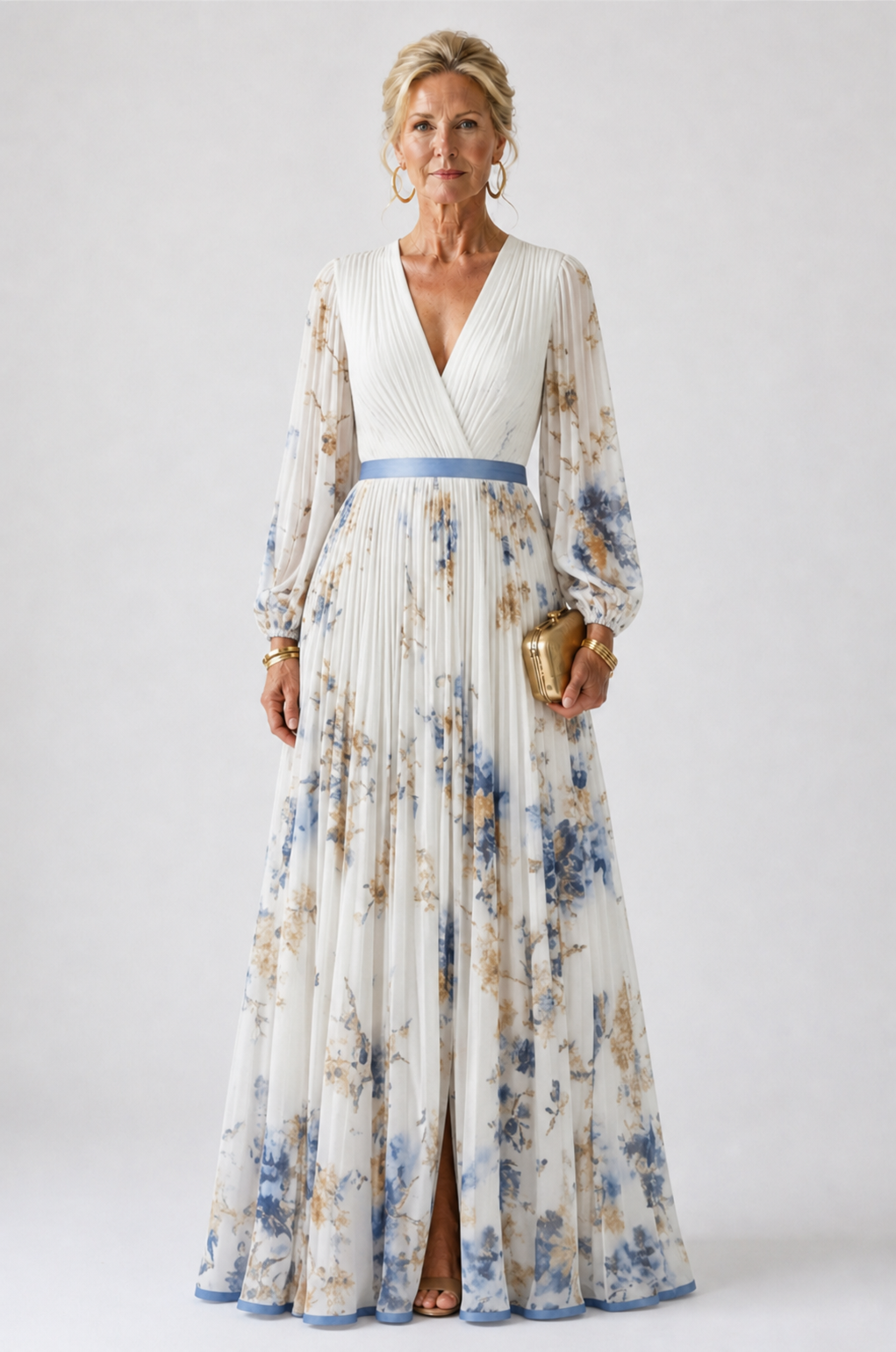 Stella & Grace™ | Floral Maxi Dress with Long Sleeves and V-Neck