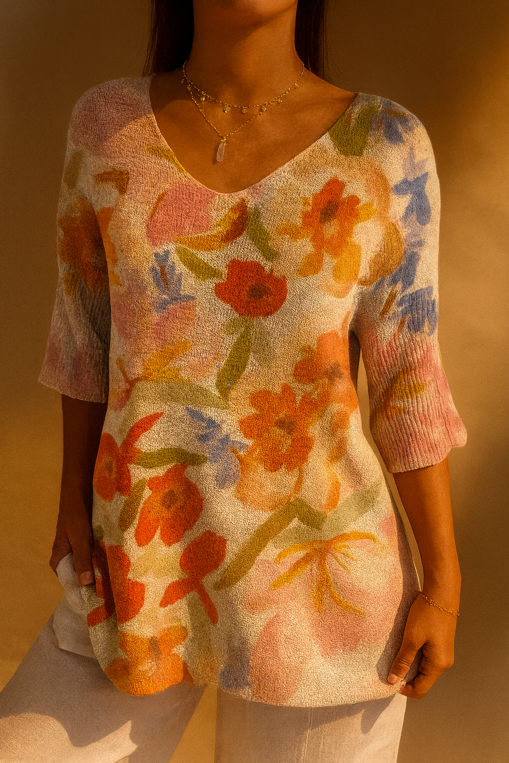 Women's Vintage Art Floral Casual Pullover Knit