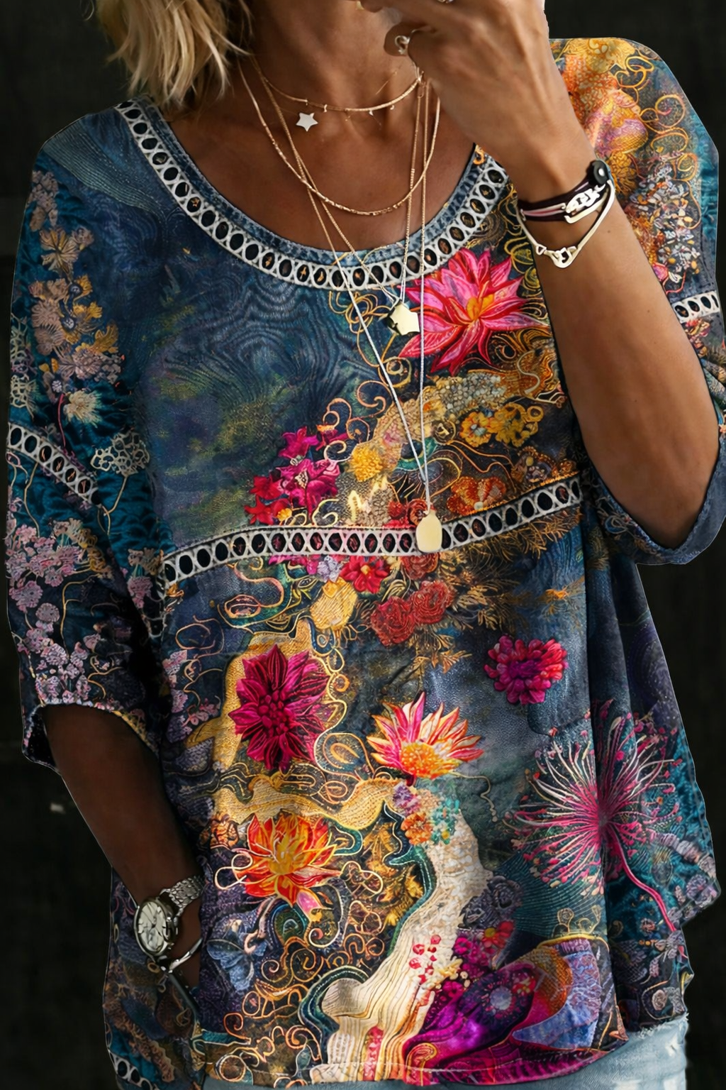 Nicole | Retro Floral Denim Top