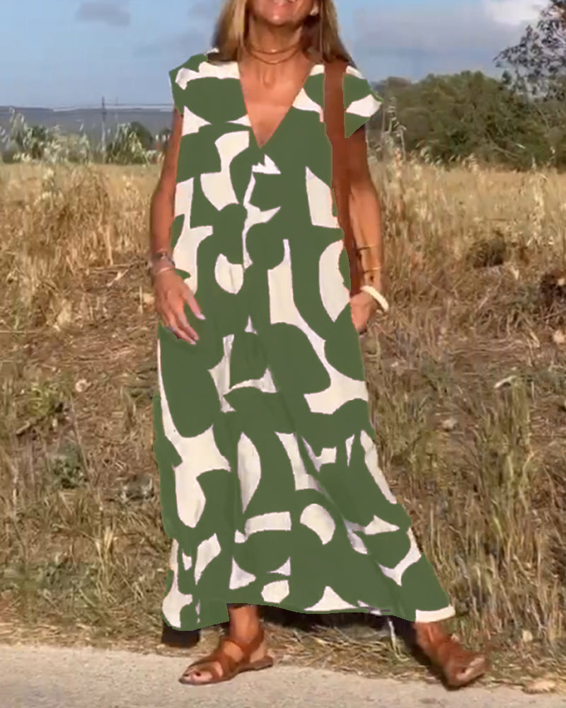 Elowen - Asymmetrical Geometric Print Sleeveless Dress