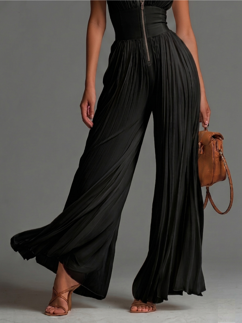 Essential Black Chiffon Pleated Jumpsuit