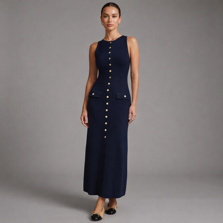 Bianca – Elegant Sleeveless Button-Up Bodycon Knit Maxi Dress