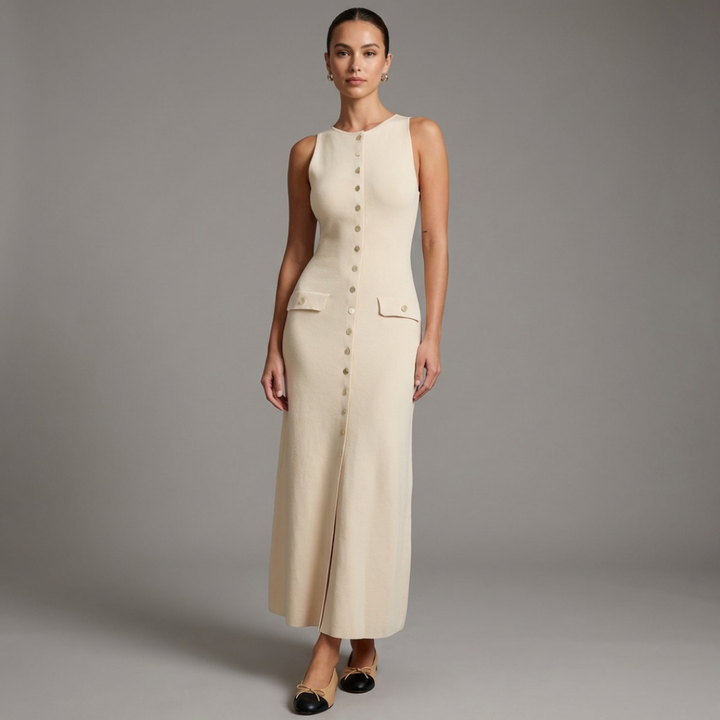 Bianca – Elegant Sleeveless Button-Up Bodycon Knit Maxi Dress