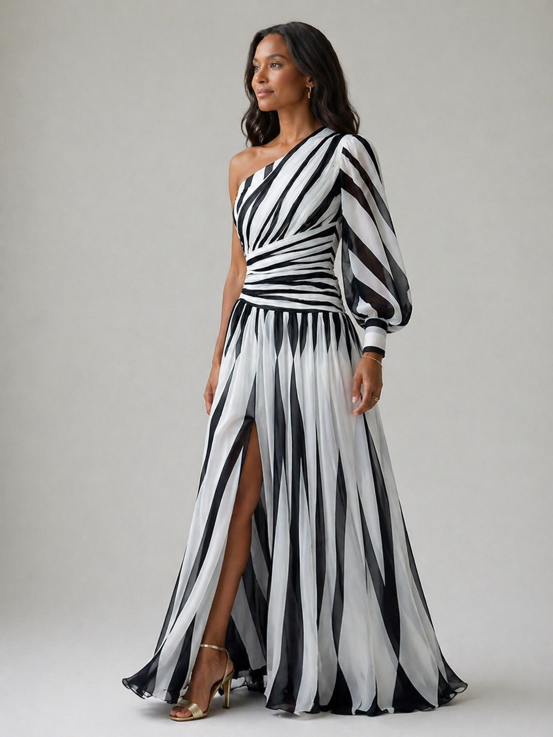 Stella & Grace™ | Chic One-Shoulder Striped Maxi Dress