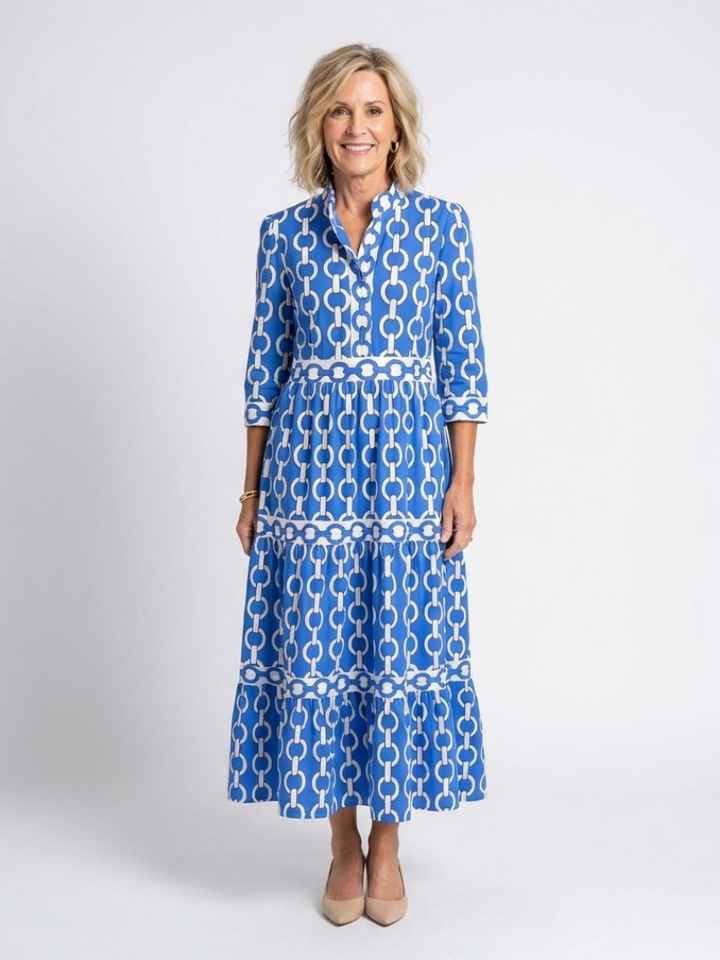 Ysolde | Midi Dress with Three-Quarter Sleeves and Chain Pattern