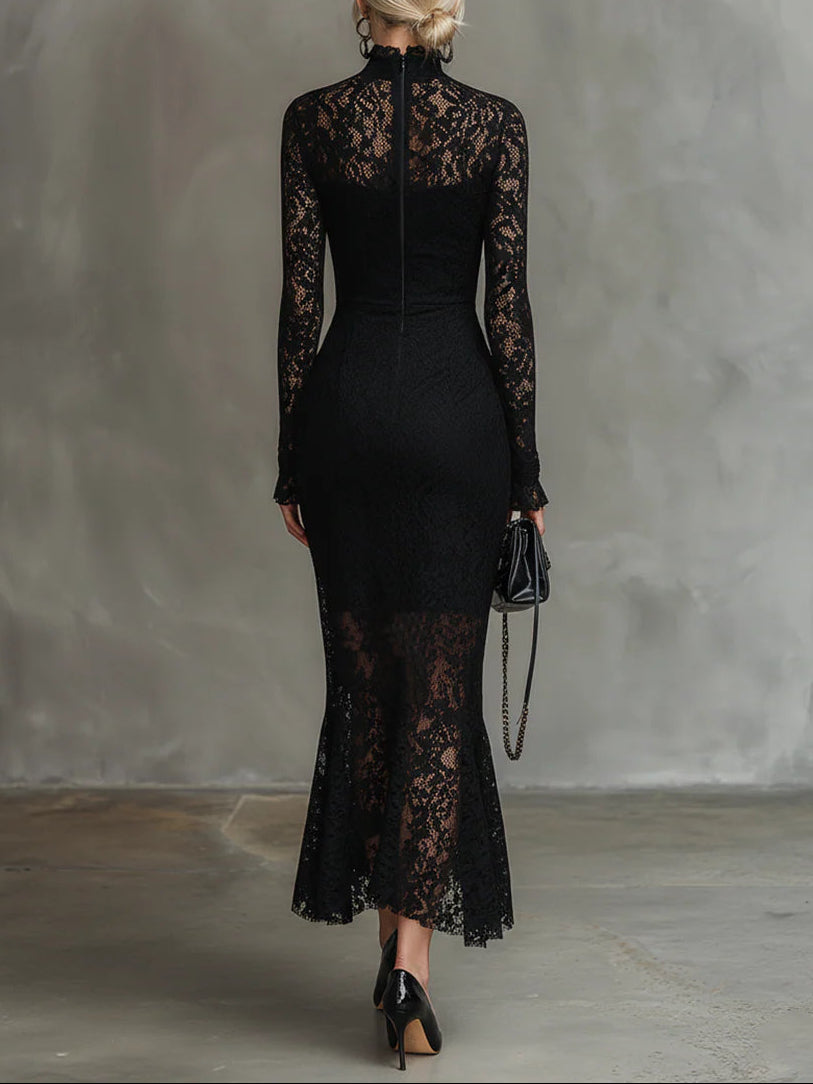 Julia | Elegant Black Lace Maxi Gown