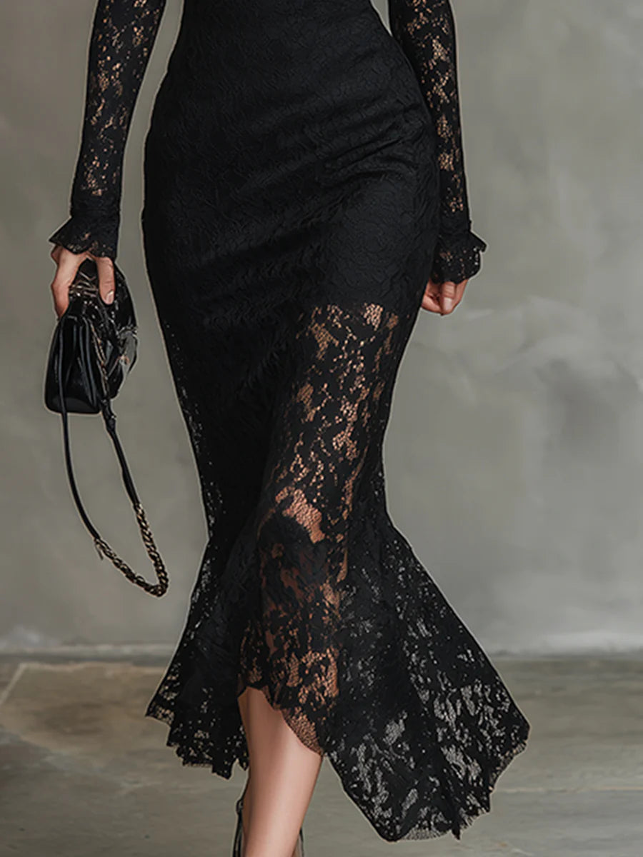 Julia | Elegant Black Lace Maxi Gown