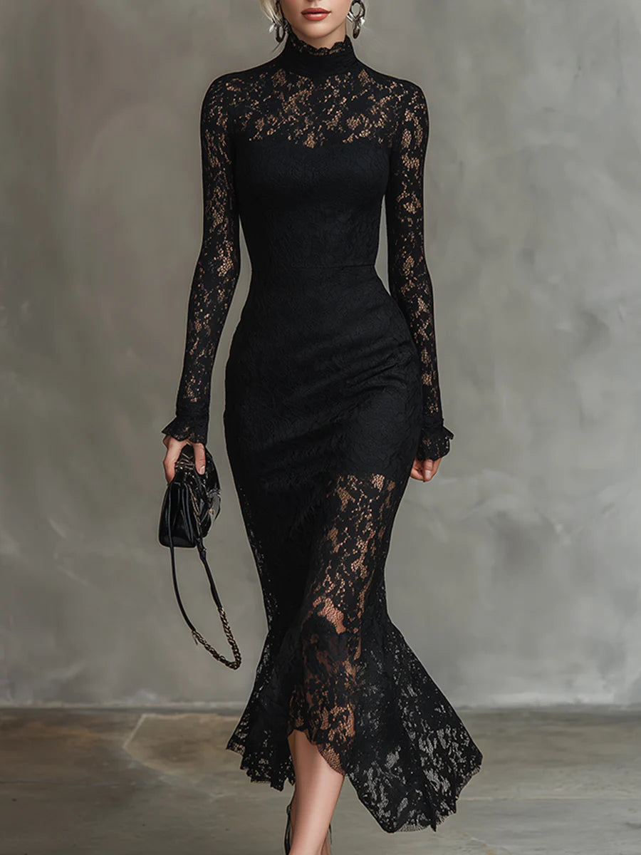 Julia | Elegant Black Lace Maxi Gown