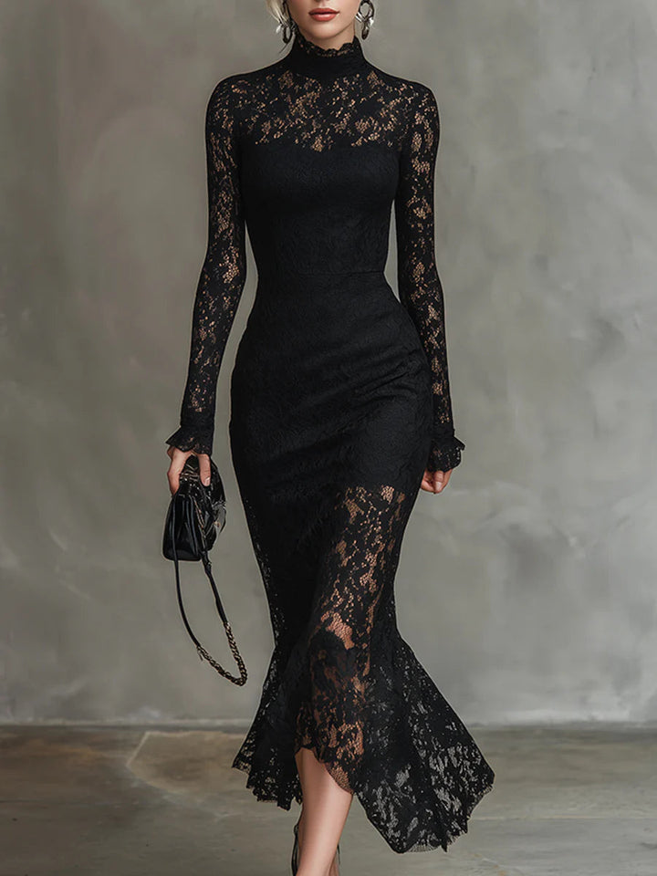 Julia | Elegant Black Lace Maxi Gown