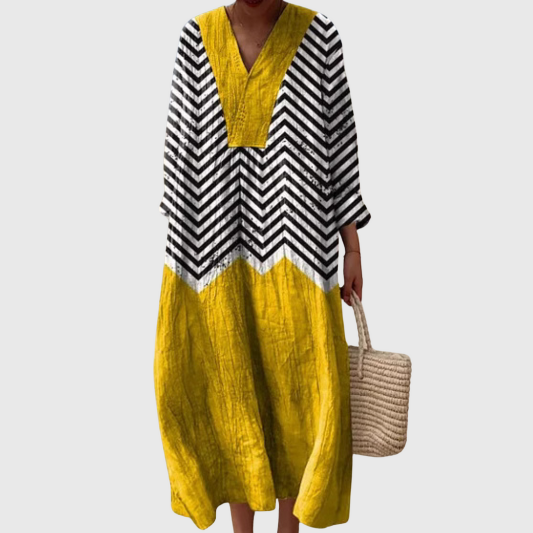 Nola | Midi Dress with Relaxed Fit and Contrast Chevron
