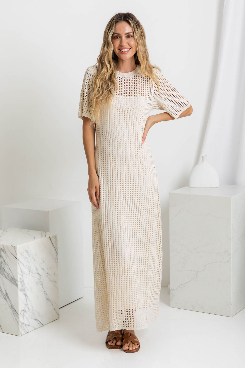 ESSENTIAL - Airlie Natural Crochet Maxi Dress