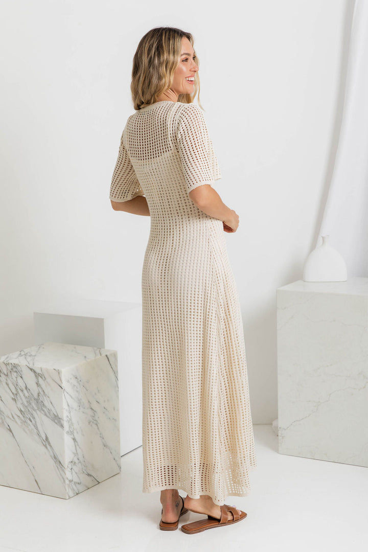 ESSENTIAL - Airlie Natural Crochet Maxi Dress