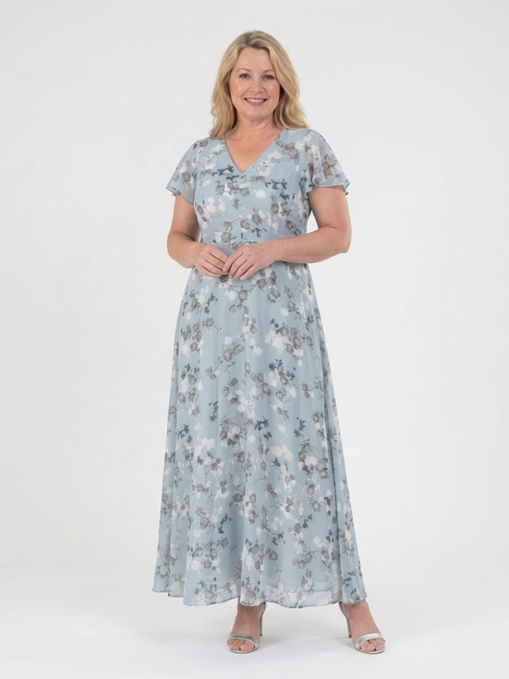 Ismeria | Elegant Floral Chiffon Maxi Dress