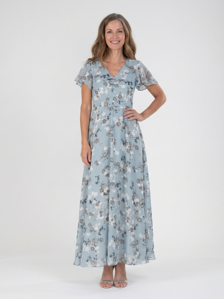 Ismeria | Elegant Floral Chiffon Maxi Dress
