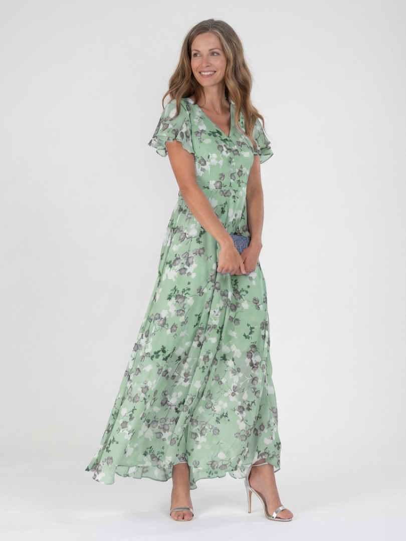 Ismeria | Elegant Floral Chiffon Maxi Dress