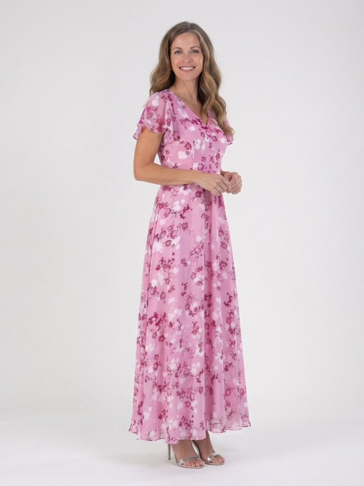 Ismeria | Elegant Floral Chiffon Maxi Dress