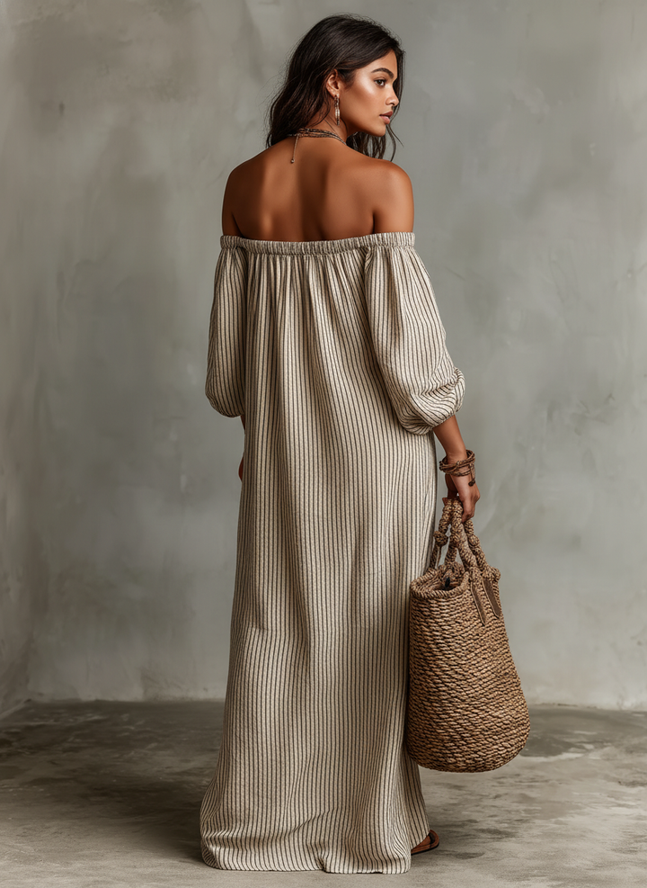 Carmen | Off-the-Shoulder Long Dress in Cotton and Linen Blend