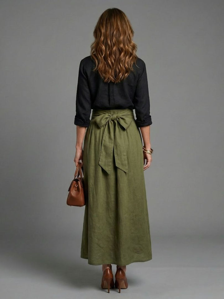 Vera | Black Blouse & Olive Green Midi Skirt Two-Piece Set
